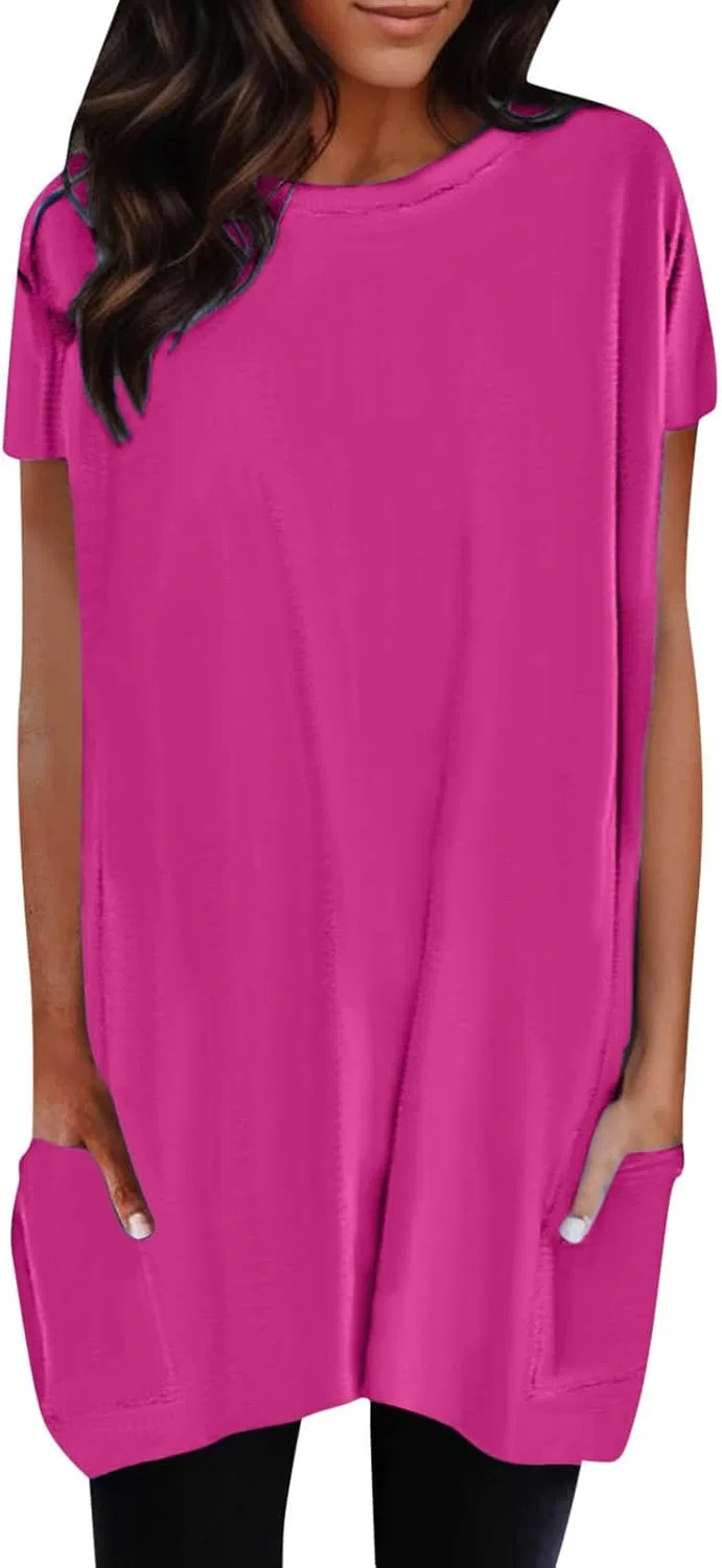 Футболка, длинная, с коротким рукавом, hotpink