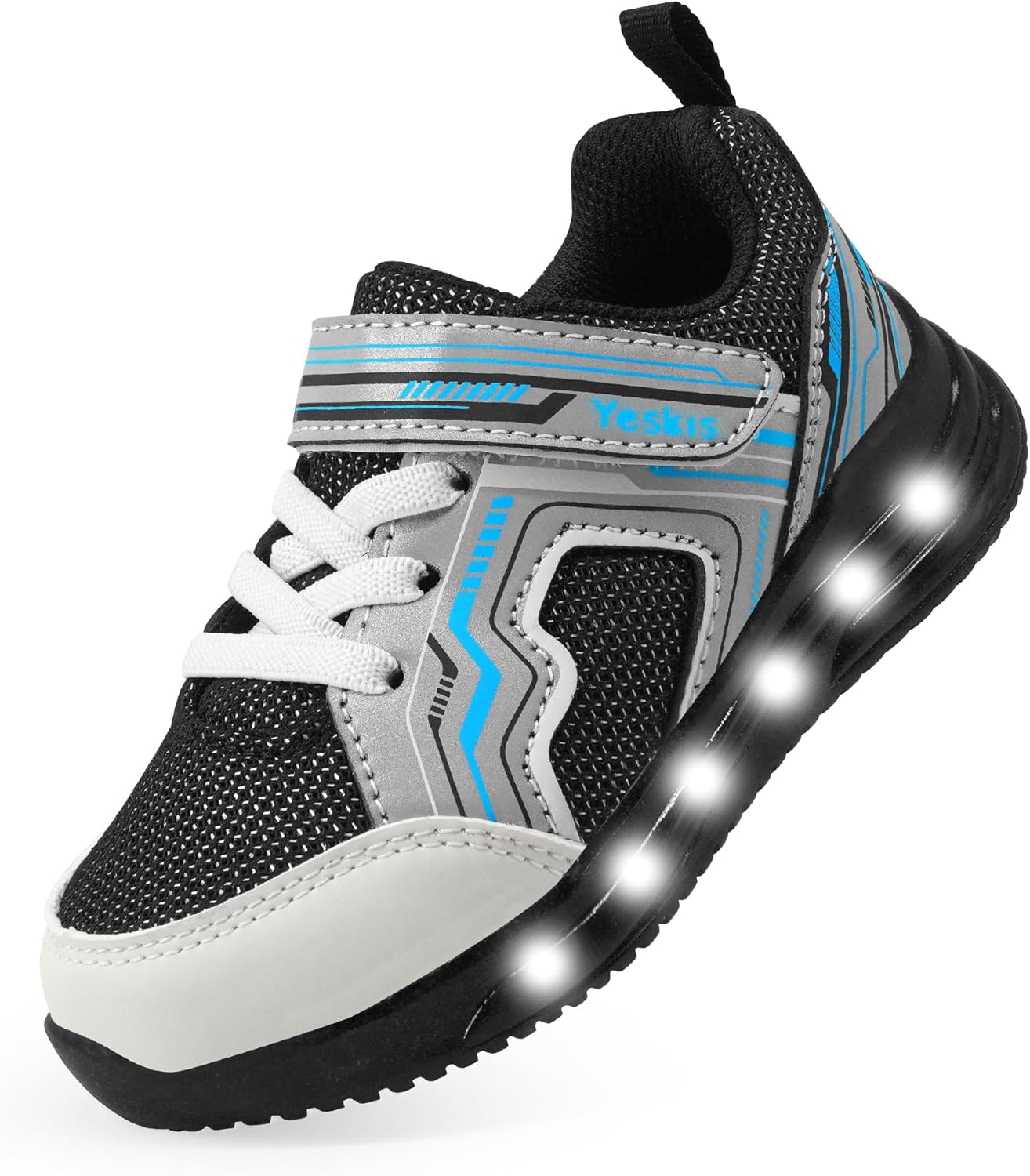

Детские кроссовки YESKIS для мальчиков и девочек со светодиодной подсветкой, легкие, сетчатые, дышащие, очаровательные, для бега, для малышей и маленьких детей, серый