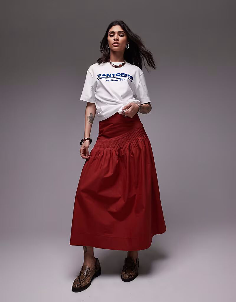 

Юбка-солнце Topshop из поплина красного цвета