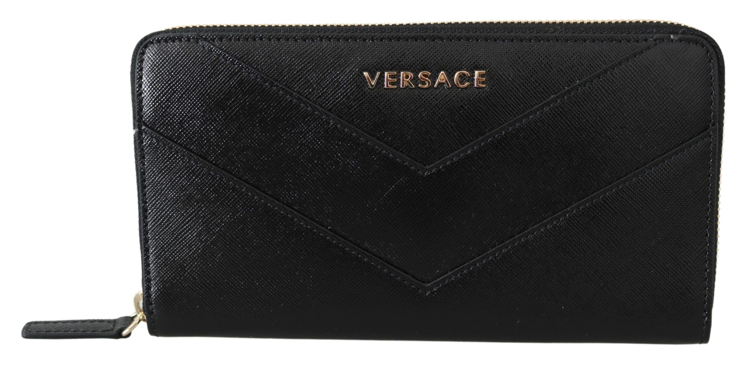 

Элегантный черный кожаный роскошный кошелек на молнии Versace