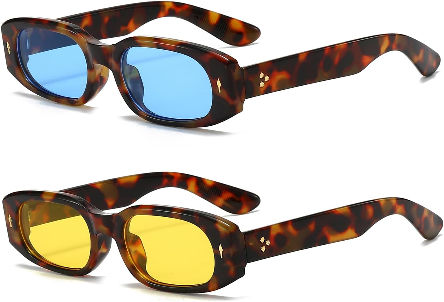

Солнцезащитные очки в стиле ретро Y2K прямоугольной формы для женщин и мужчин, узкие, прямоугольные, овальные, с тонировкой, модные, винтажные, в стиле 90-х DQbhzh, 2 Pack Tortoise Frame Blue Lens/Tortoise Shell Frame Yellow Lens