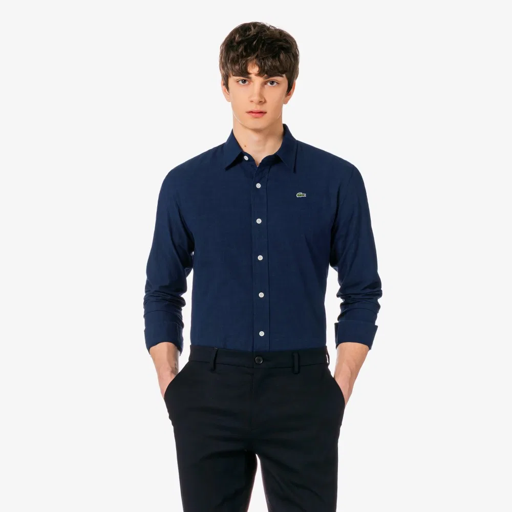 Мужская рубашка шамбре, синяя в полоску, от Lacoste