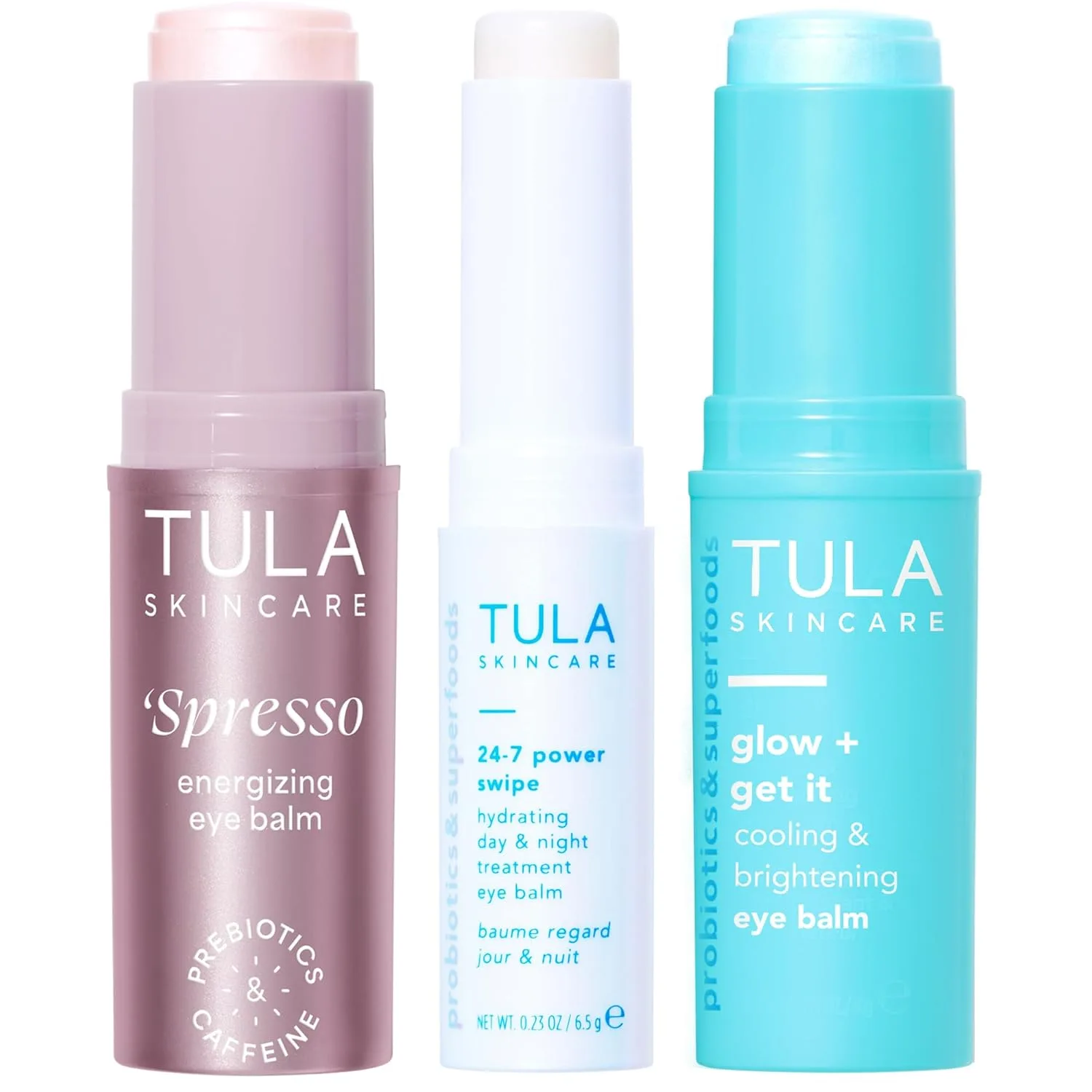 Бальзам для кожи вокруг глаз TULA Skin Care Extravaganza - средство от темных кругов под глазами, мгновенно увлажняет и осветляет кожу под глазами, придавая ей сияние. Набор из 3 средств., blue