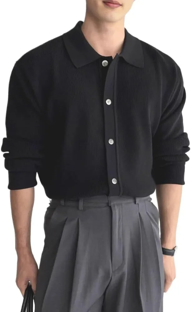 

Мужской кардиган с лацканами и открытой полой Uohuangjia