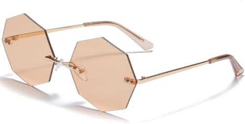 

Солнцезащитные очки Polygon без оправы для мужчин и женщин, модные ретро-очки с металлическим покрытием, защита от УФ-излучения UV400, подарки для вечеринок MTZJH, Gold Tea