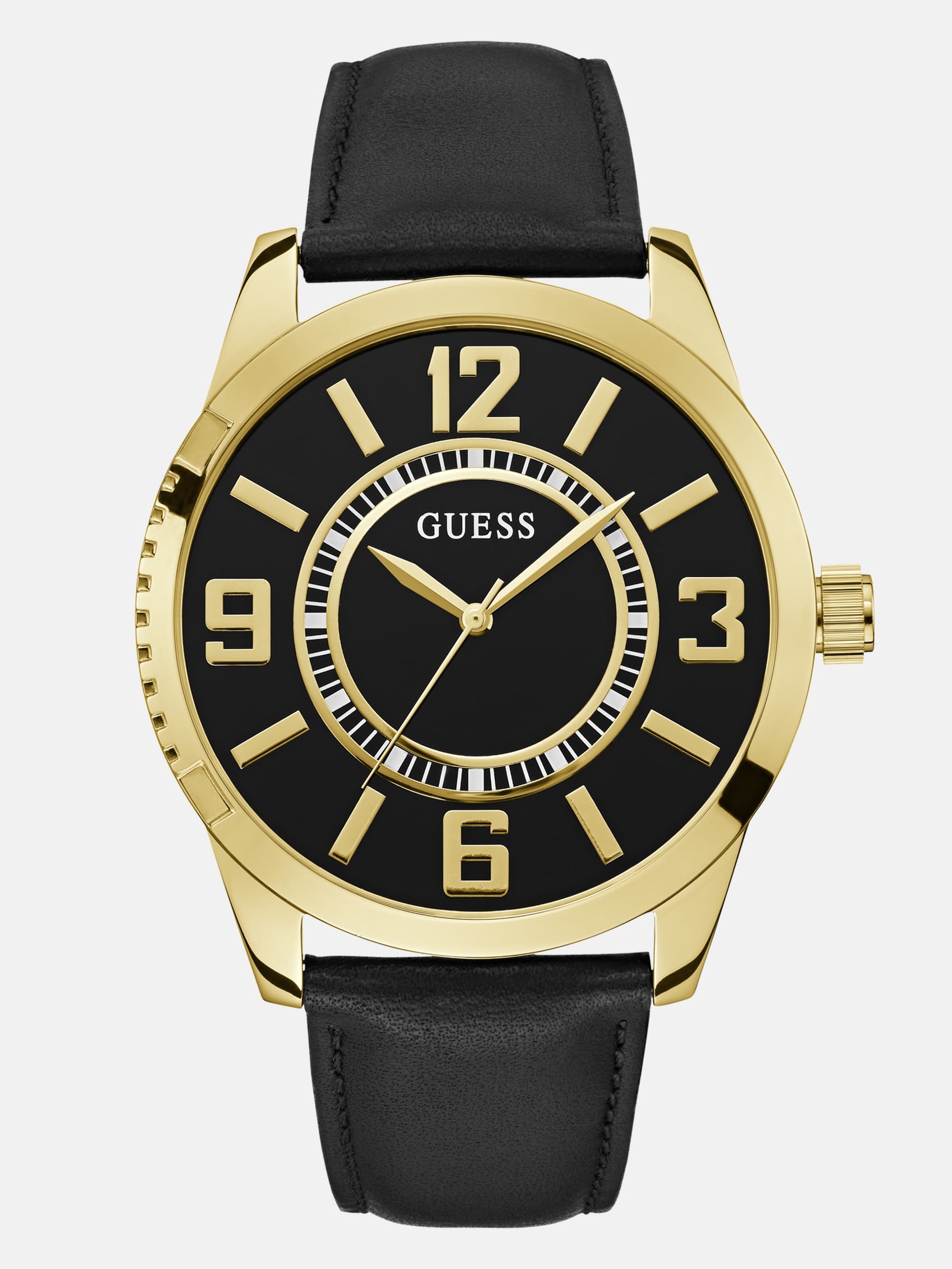 

Аналоговые часы из золотистой кожи Guess Factory, черный/золотой