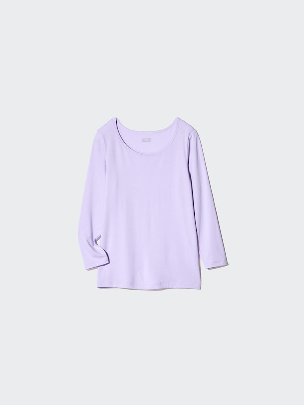 Футболка HEATTECH с овальным вырезом Uniqlo, 70 light purple — фото 2