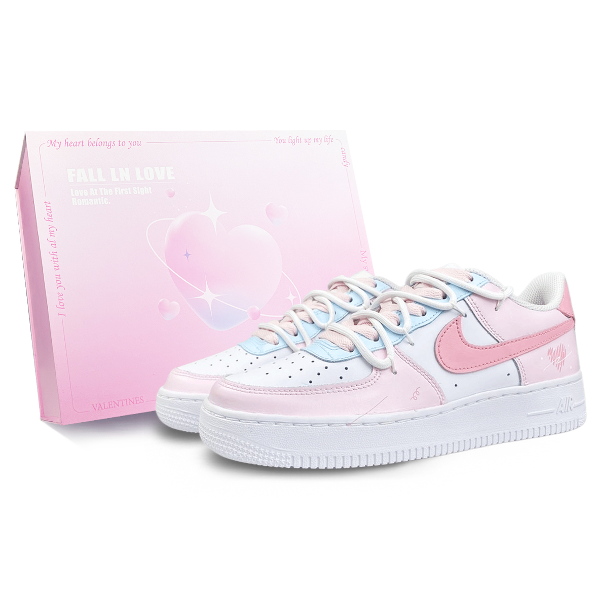 

Детские кроссовки для скейтбординга Air Force 1 для начальной школы Nike, розовый/голубой/белый