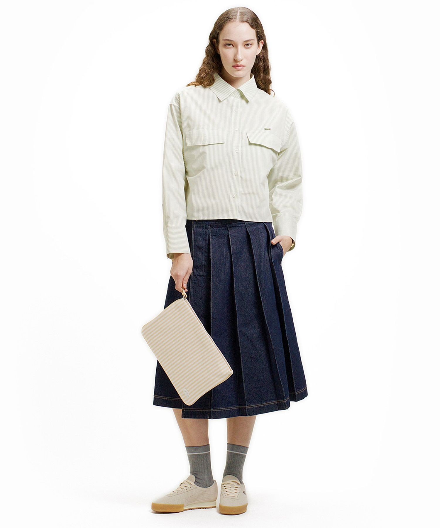 Рубашка LACOSTE полосатая укороченная, Sage Green — фото 4
