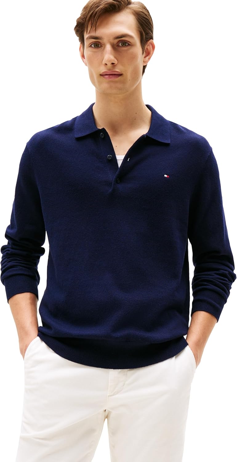 

Мужской свитер-поло Tommy Hilfiger из хлопка и кашемира с длинными рукавами, Desert Sky