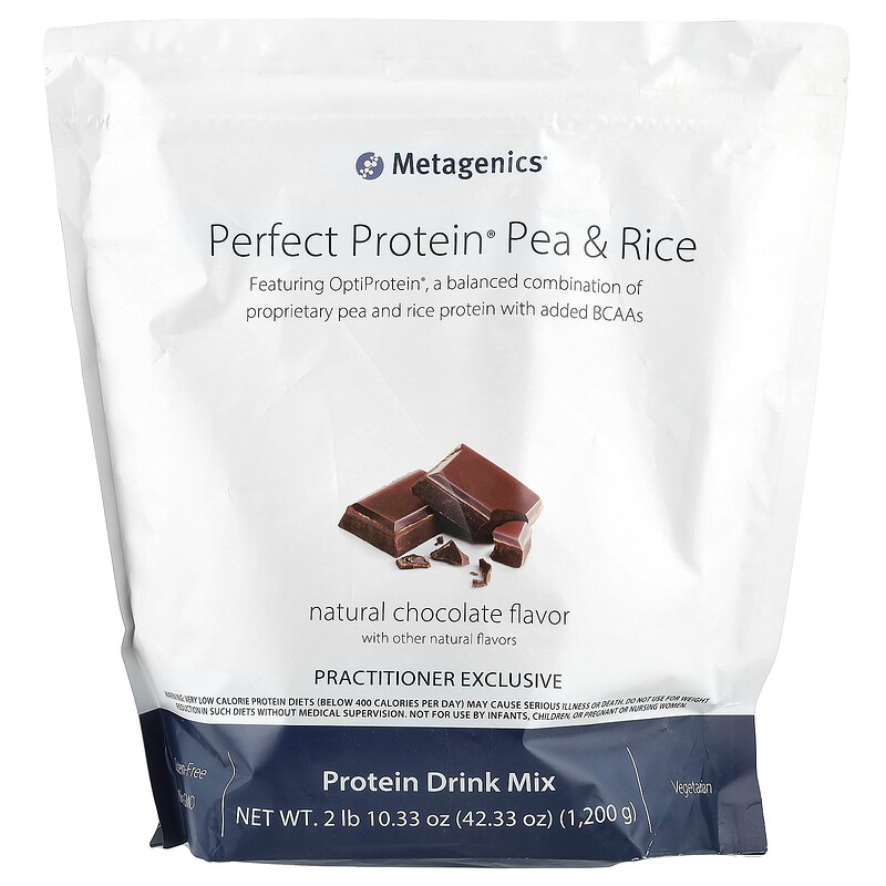 

Metagenics, Perfect Protein, горох и рис, натуральный шоколад, 1200 г (2 фунта 10,33 унции)