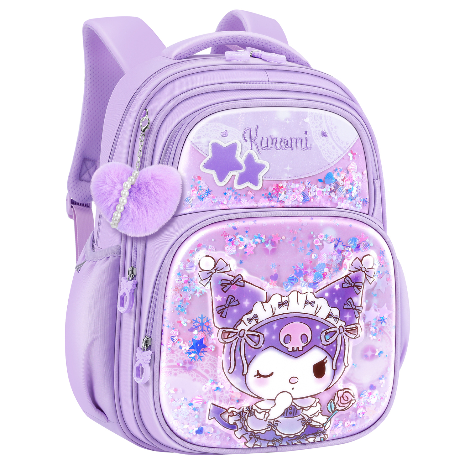 

Sanrio Детский рюкзак из полиэстера с искусственной кожей фиолетовый, [3D 3D Effect Pattern]Kuromi Flowing Sequins-Purple