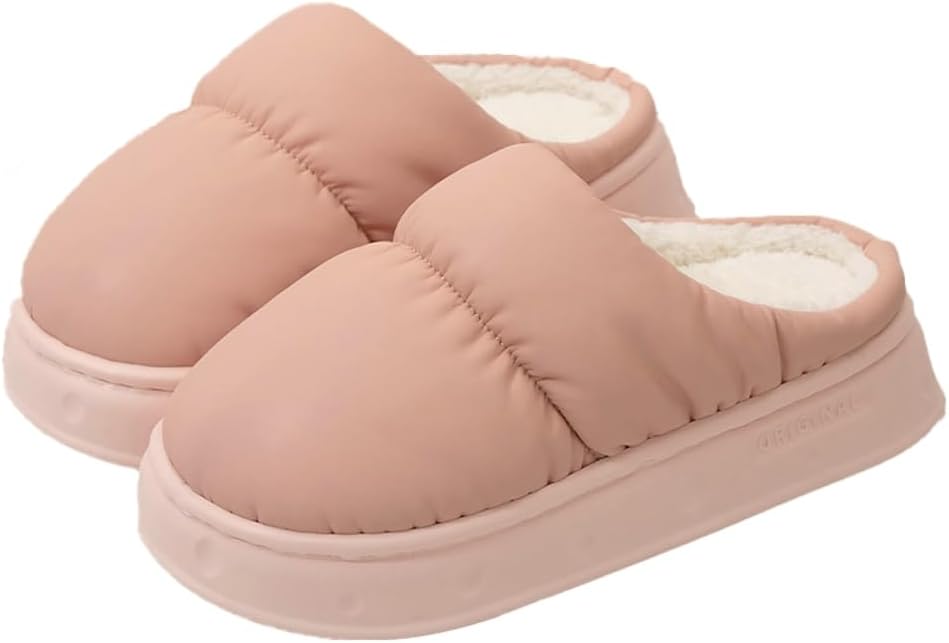 

Домашние тапочки Rungion Furry для женщин и мужчин, теплые мягкие домашние тапочки, водонепроницаемые зимние слайды, розовый