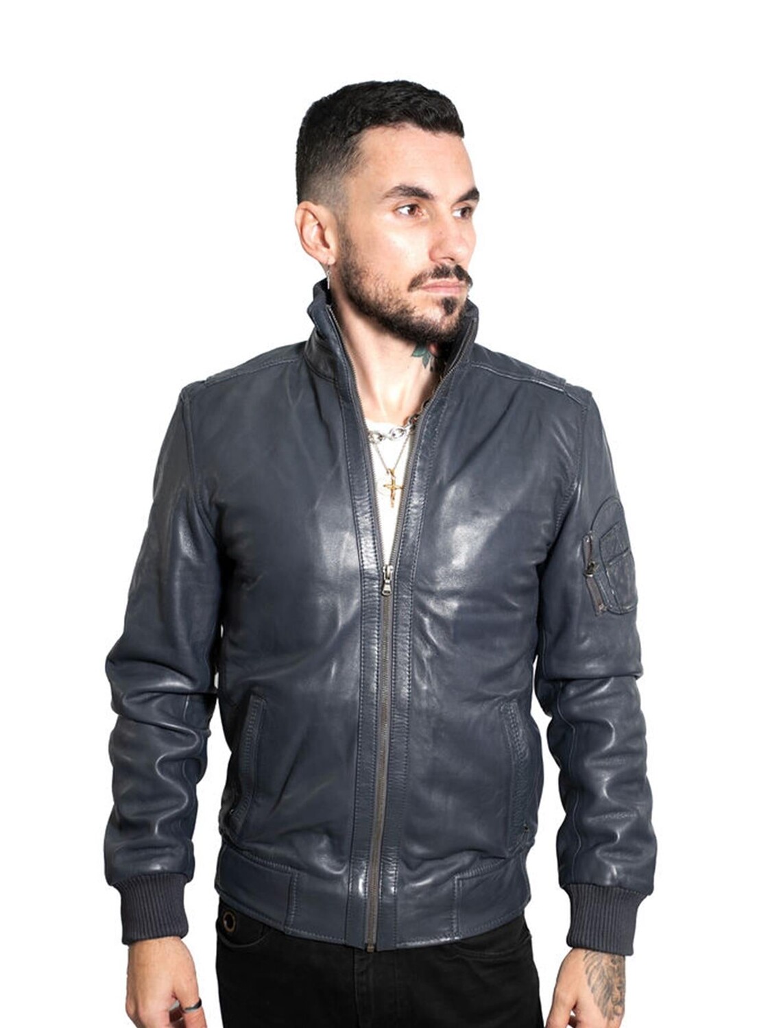 

Бомбер уни из кожи adana Infinity Leather, синий