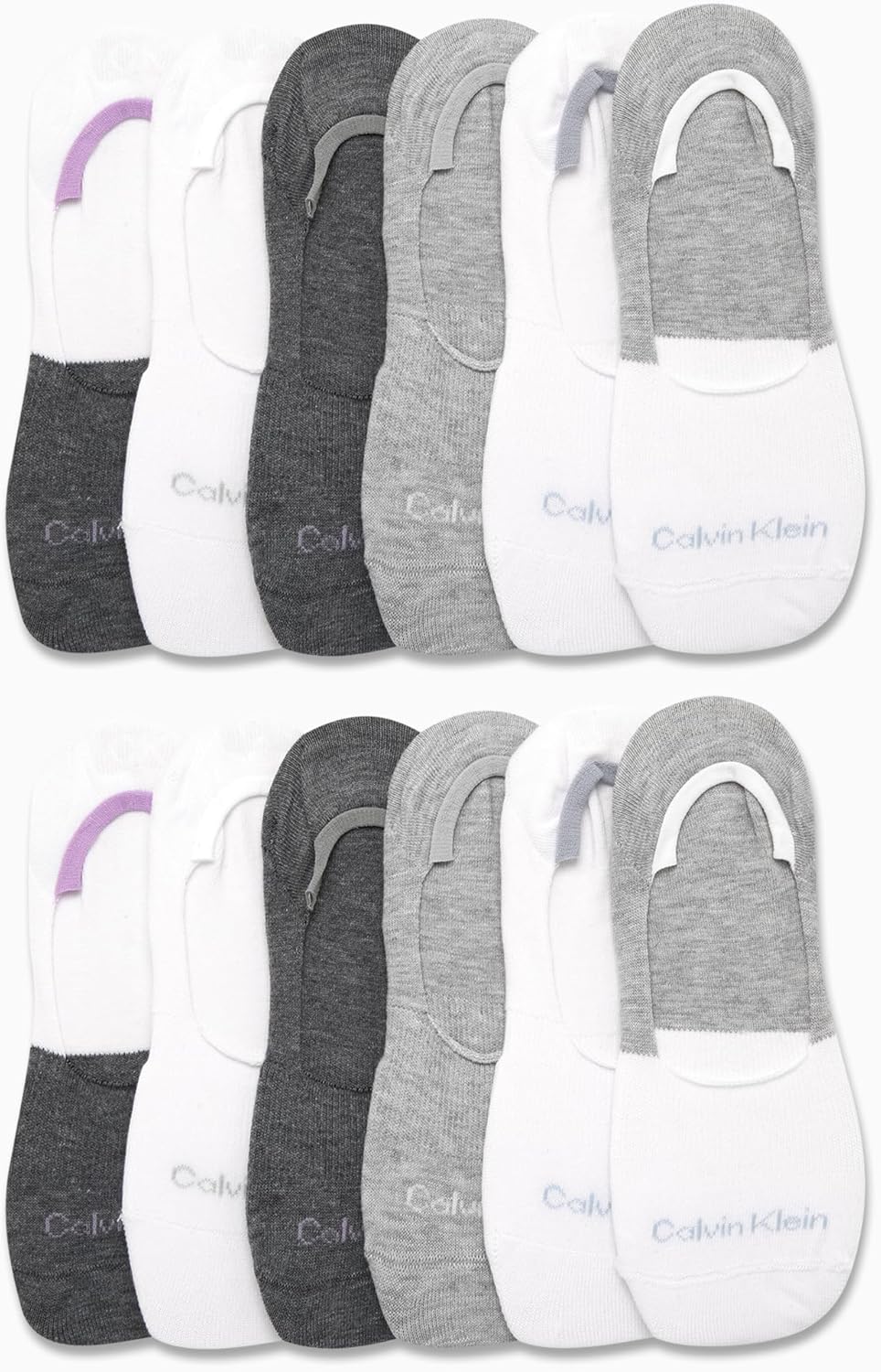 Женские носки Calvin Klein Liner Socks - 12 пар легких хлопковых носков-невидимок для женщин, White Grey Assorted — фото 2