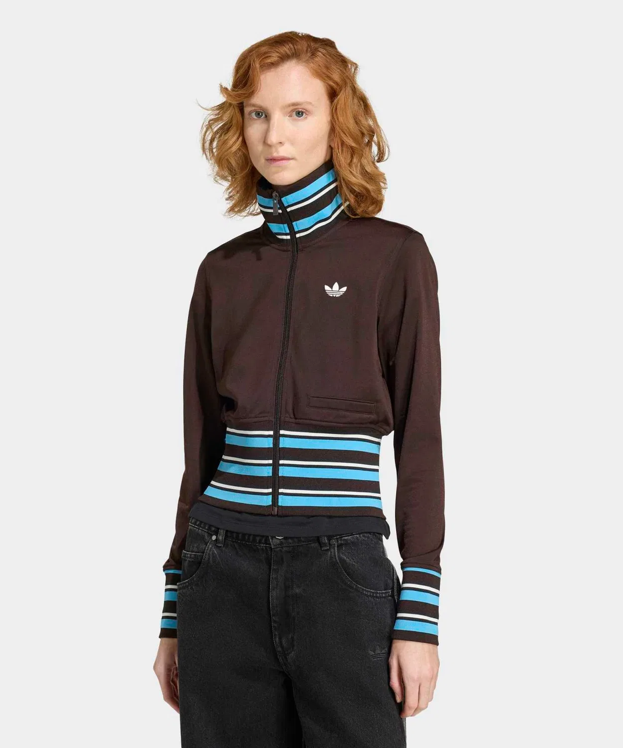 Трек-топ с воротником-воронкой, Adidas Originals, коричневый