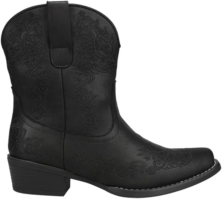 

Женские повседневные ботинки Roper Riley с вышивкой, заостренный носок, средний голень, низкий каблук 1-2" - черный