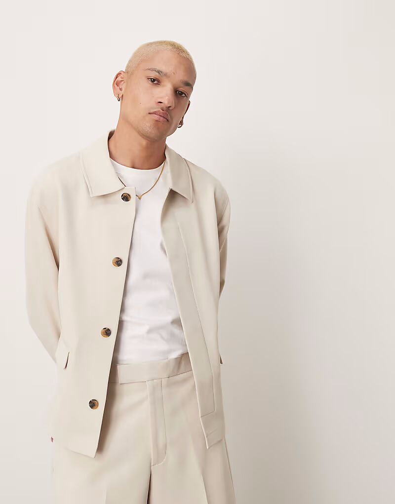 

Элегантная куртка-харрингтон из саржи цвета песочного камня Asos Design