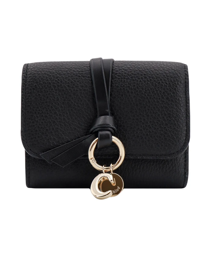 

Кожаный кошелек с металлической монограммой Chloé, черный