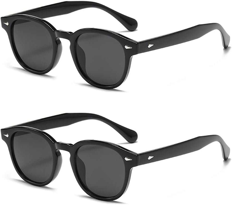 

Круглые солнцезащитные очки для верховой езды, женские и мужские, ретро, ​​модные классические женские солнцезащитные очки с маленькими линзами и защитой от УФ-излучения Ridering, 2pcs Black