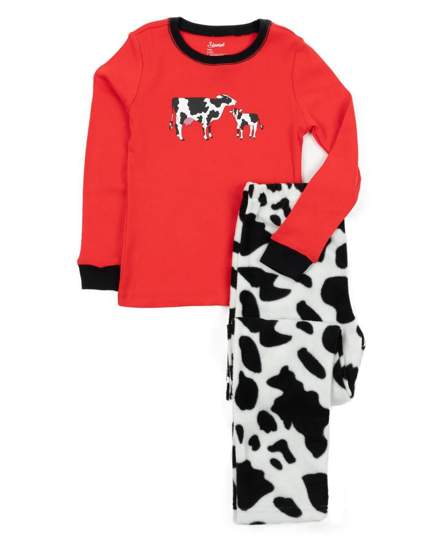 Детская хлопковая пижама из топа и флисовых штанов для отдыха Leveret, Cow