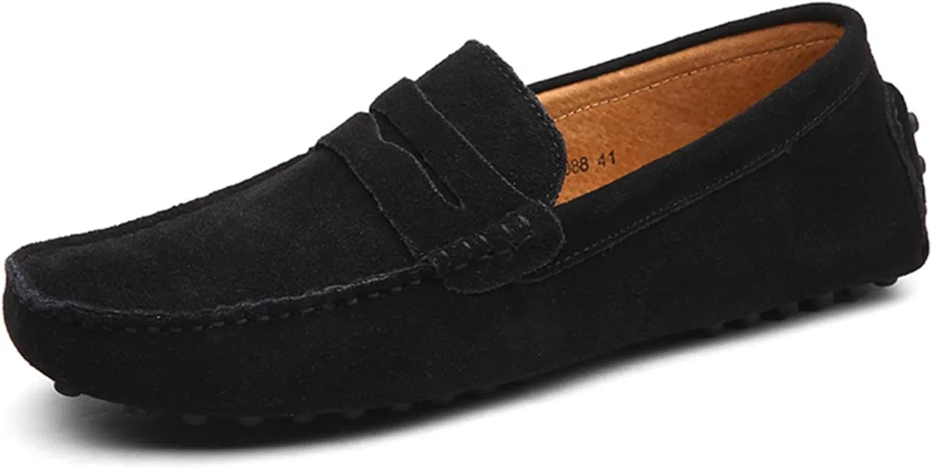 Лоферы мужские из замши, кожаные, на мягкой подошве, Black Abborora