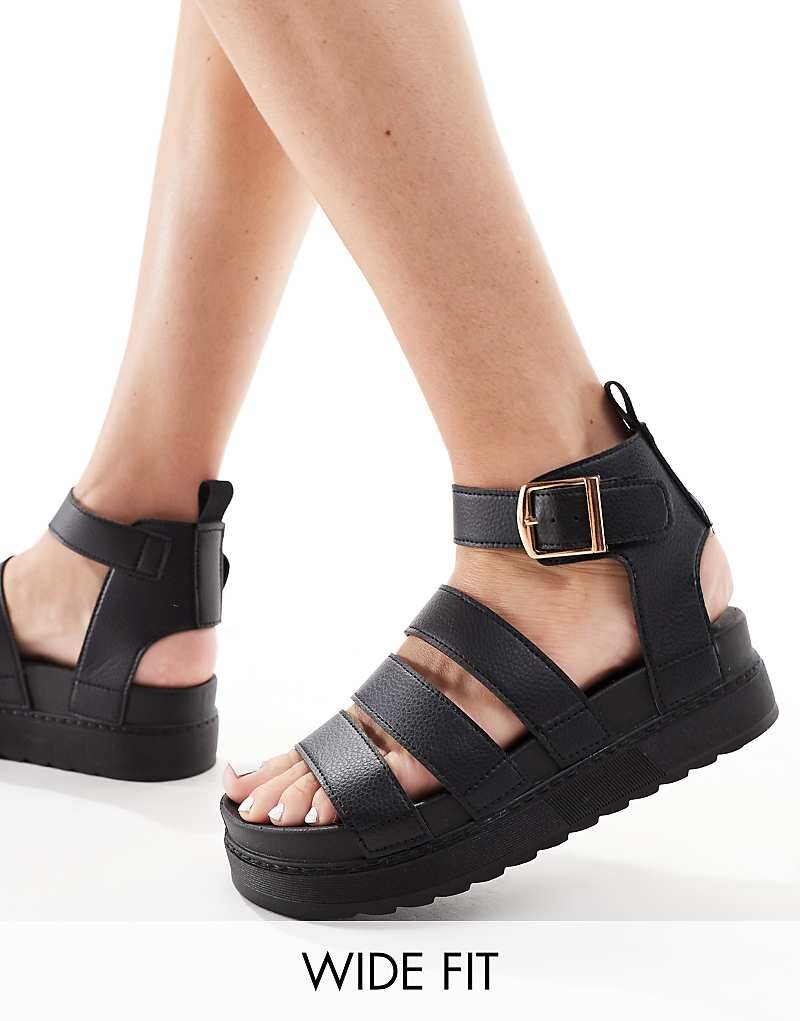 

Коллекция Truffle Wide Fit – Черные босоножки на широких ремешках