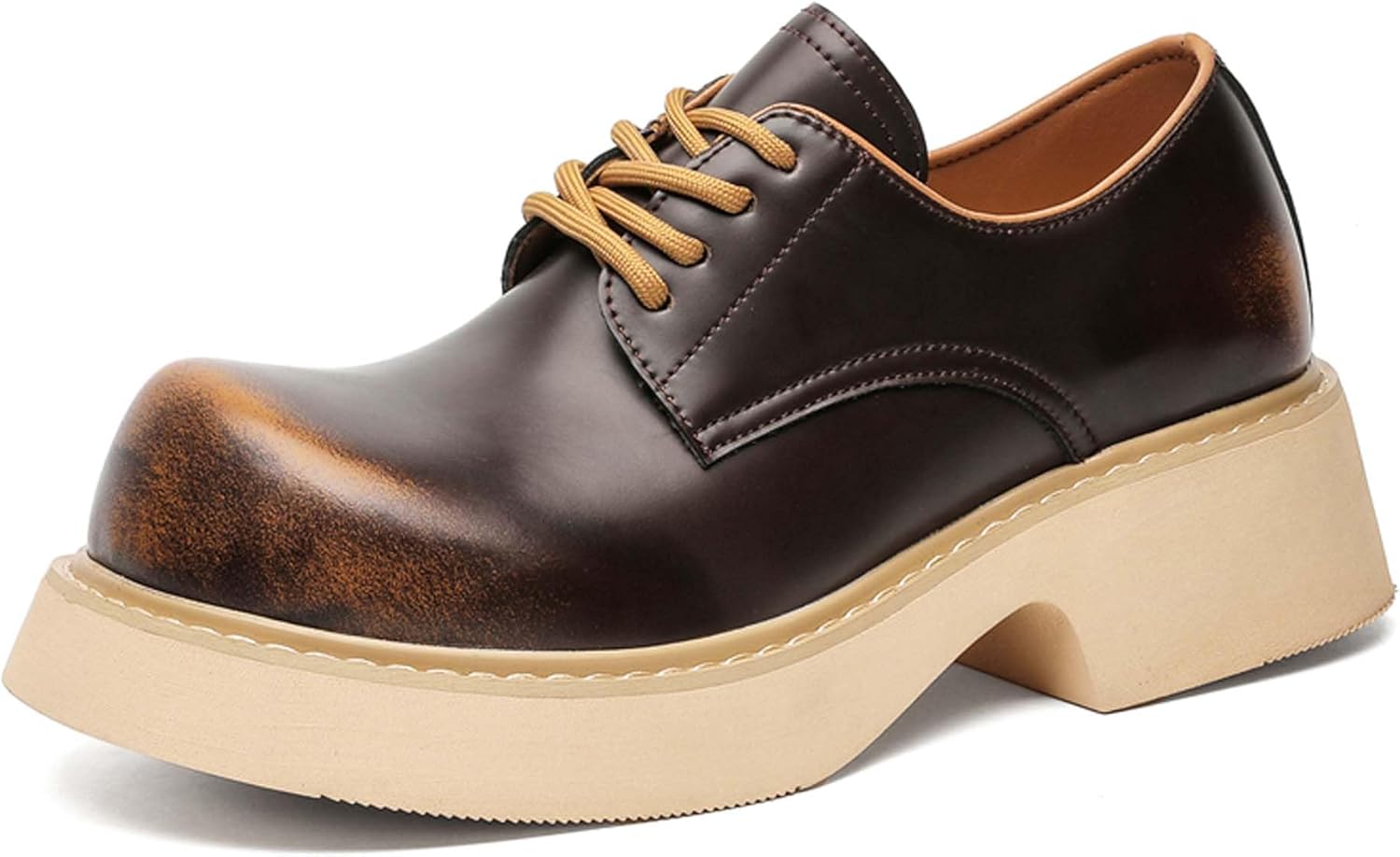 

Мужские туфли на платформе с шнуровкой и противоскользящей толстой подошвой для деловой, рабочей и повседневной носки, а также для вечеринок, танцев и официальных мероприятий, оксфорды дерби Generic, коричневый