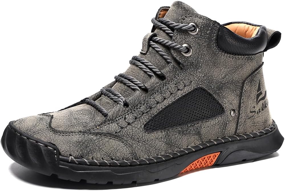 

Мужские повседневные кожаные лоферы SWZEC ручной работы с противоскользящей подошвой и поддержкой свода стопы, серый