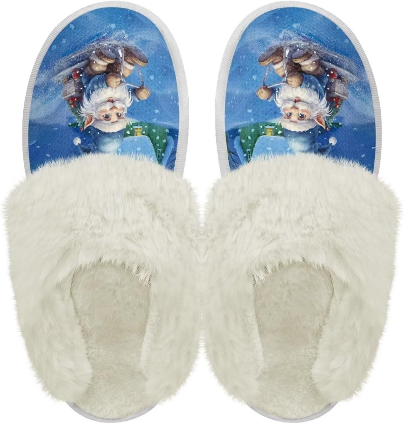 

Хлопковые тапочки PJHEQOXE с пушистыми краями, домашние тапочки для дома и улицы, хлопковые тапочки унисекс, Christmas Dwarf