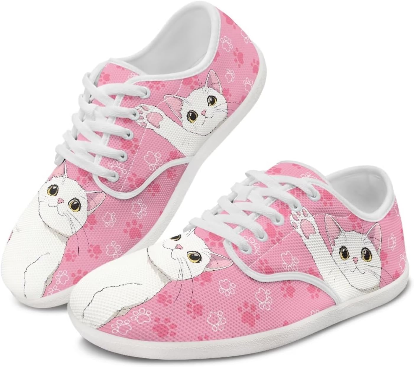 

Женские кроссовки с котиком, беговые, повседневные, для отдыха, вождения, лоферы, на шнуровке, для прогулок на улице Ecaestolph, белый/розовый