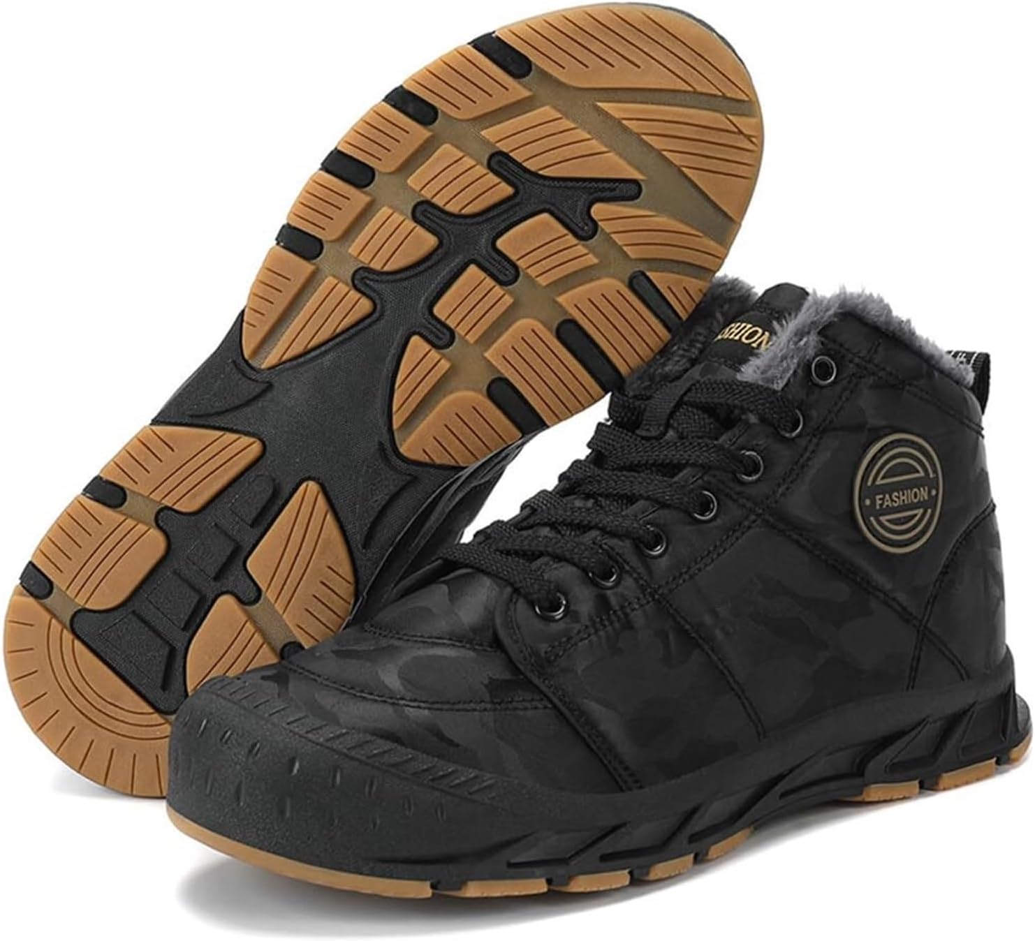 

Мужские зимние ботинки для снега, полностью с меховой подкладкой, на молнии и шнуровке, водонепроницаемые, удобные, легкие снежные кроссовки с пушистой отделкой Generic, черный