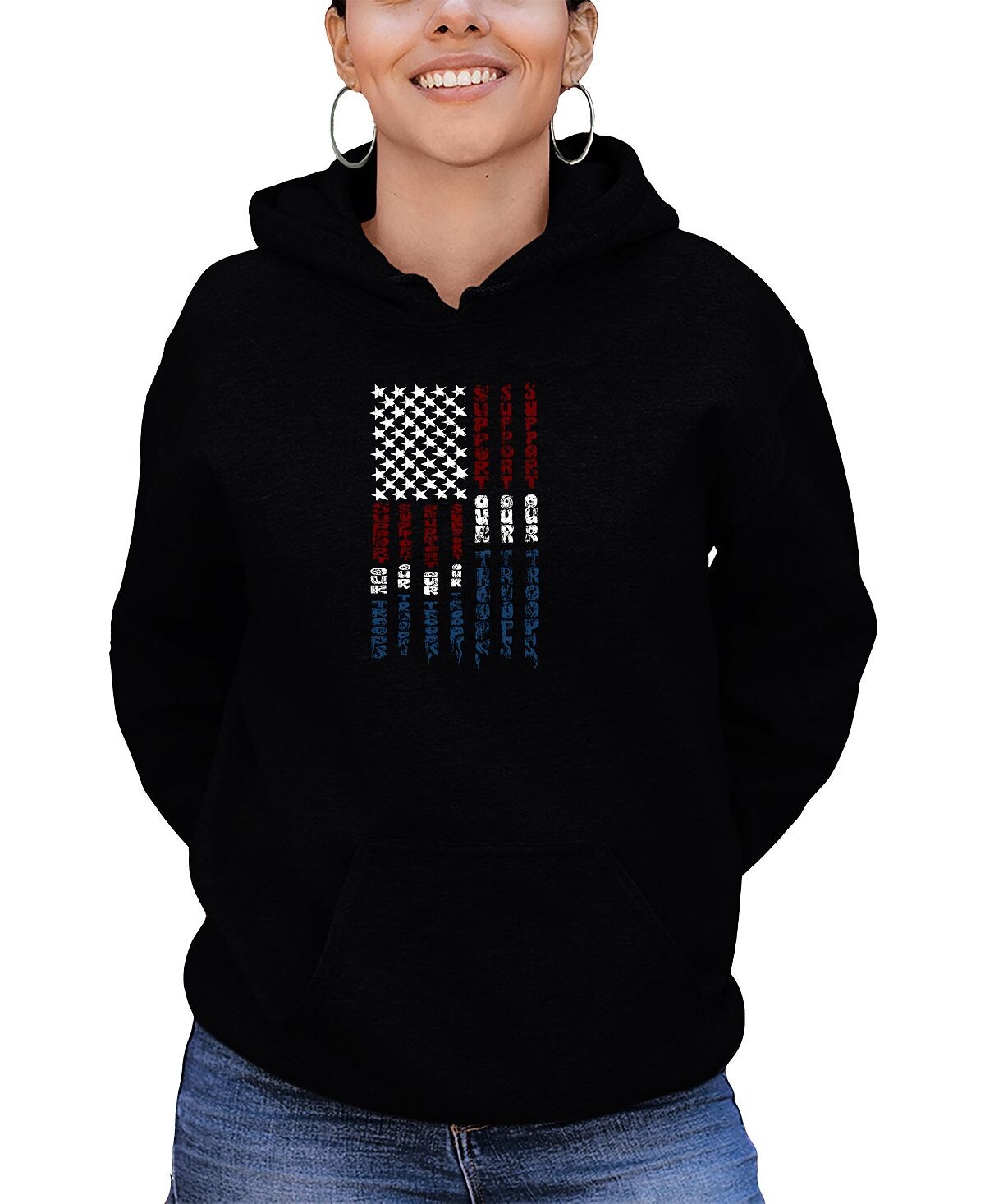

Женская толстовка с капюшоном Support Our Troops Word Art LA Pop Art, черный