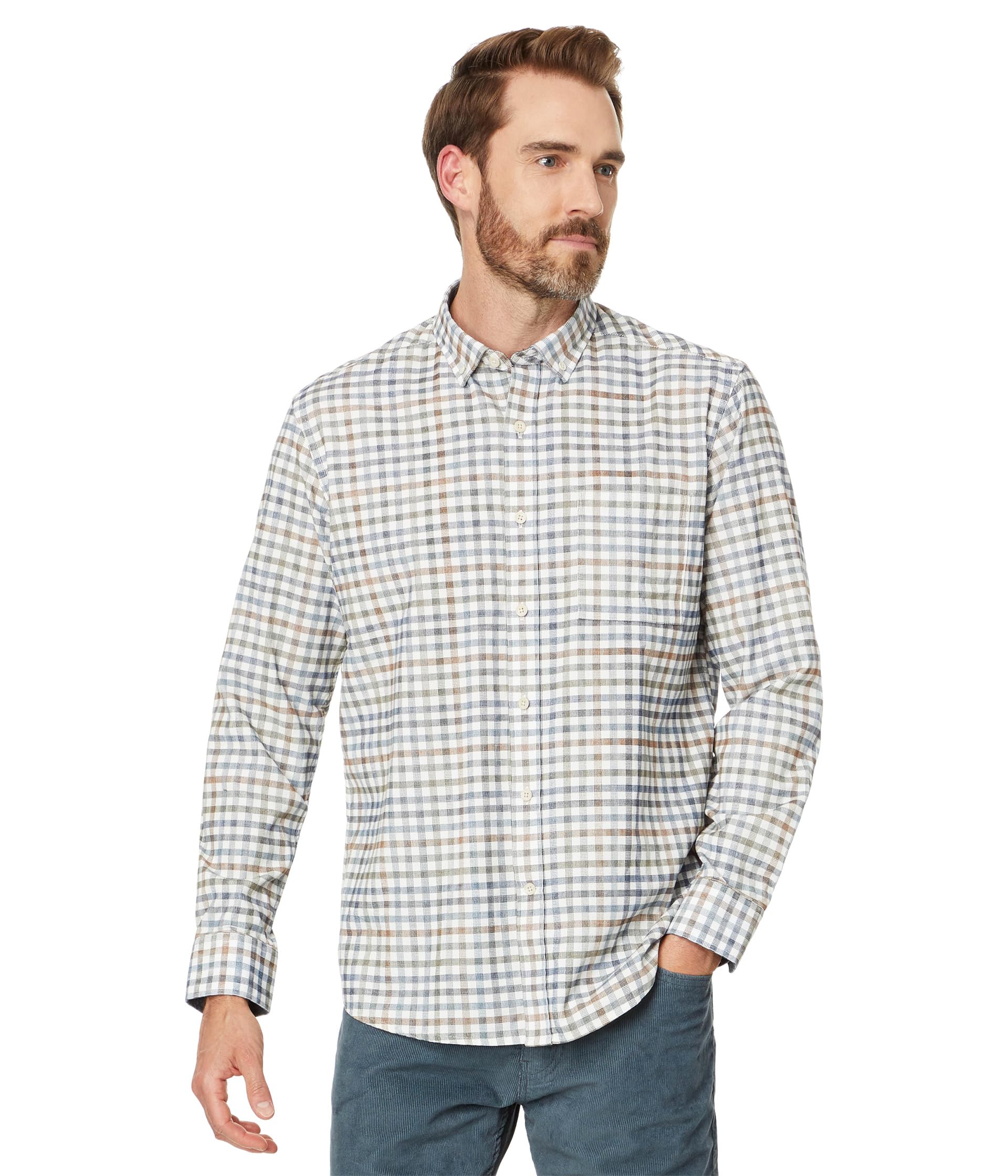 

Рубашка Johnston & Murphy Corduroy Shirt, Ivory Plaid