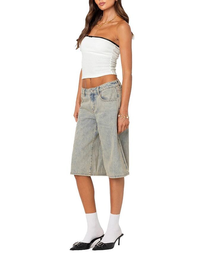 

Джинсовые шорты-бермуды Edikted Xtra Long Acid Wash, синий