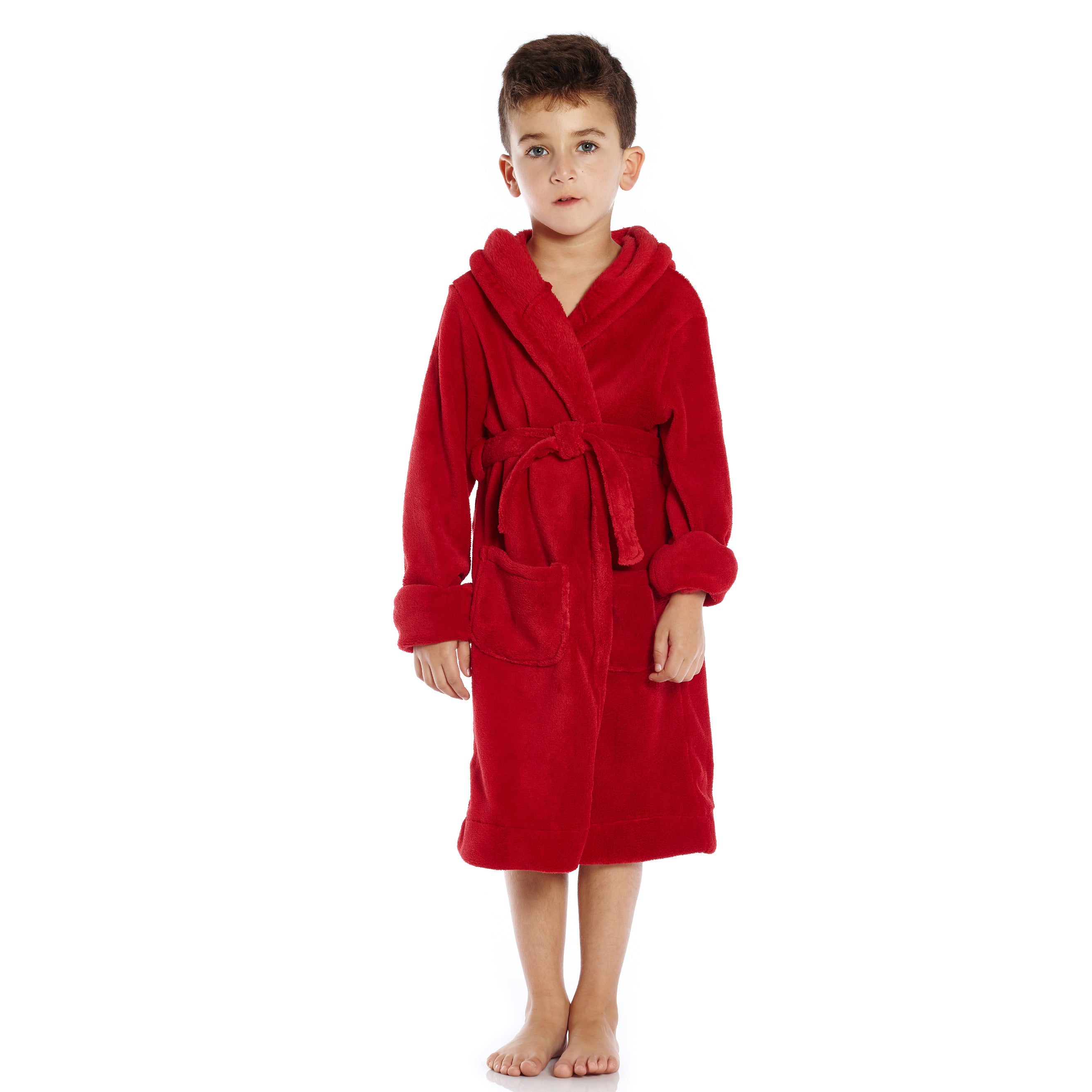 

Детский флисовый халат с капюшоном Classic однотонный Leveret, красный
