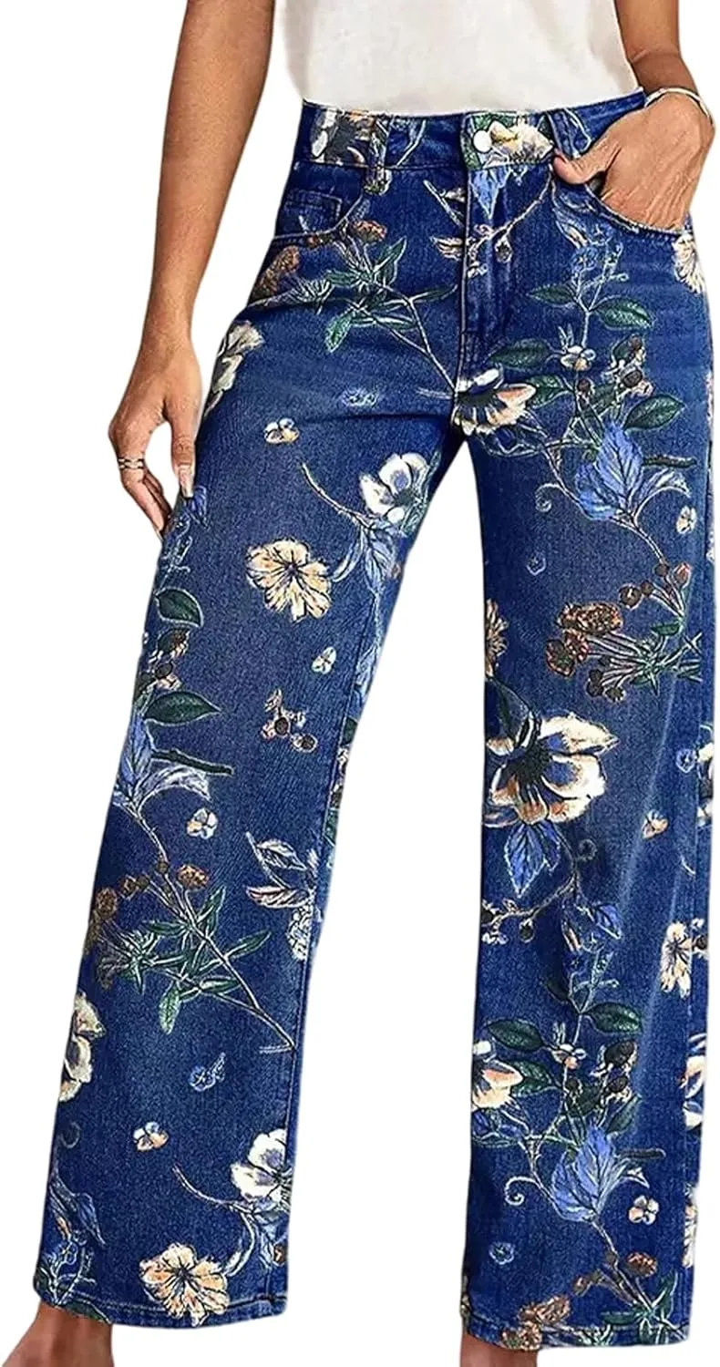 

Женские джинсы Wide Leg High Waisted с цветочным принтом