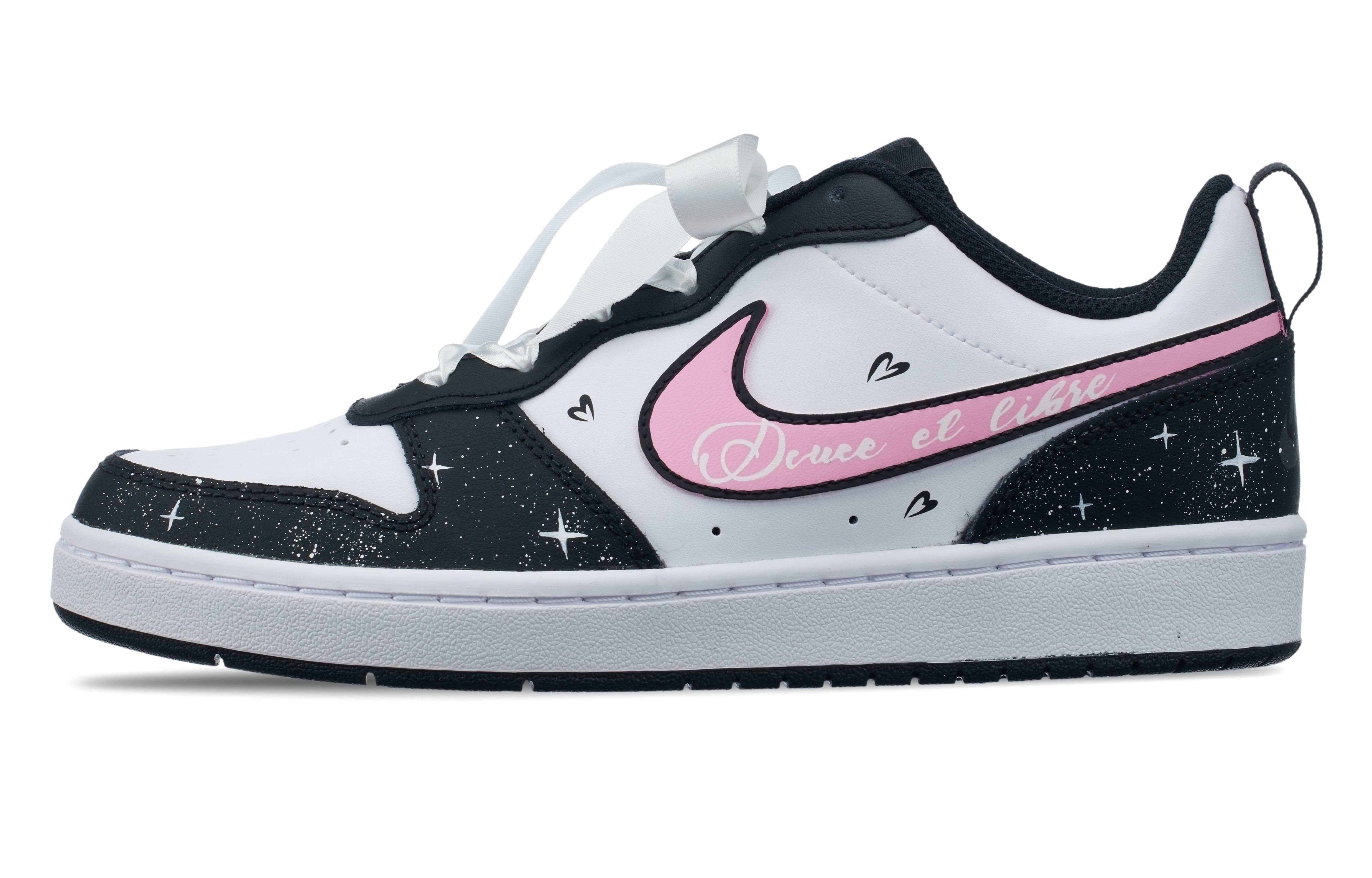 

Кроссовки Nike Court Borough Skateboard Shoes Women's Low-Top Black White Pink, черный