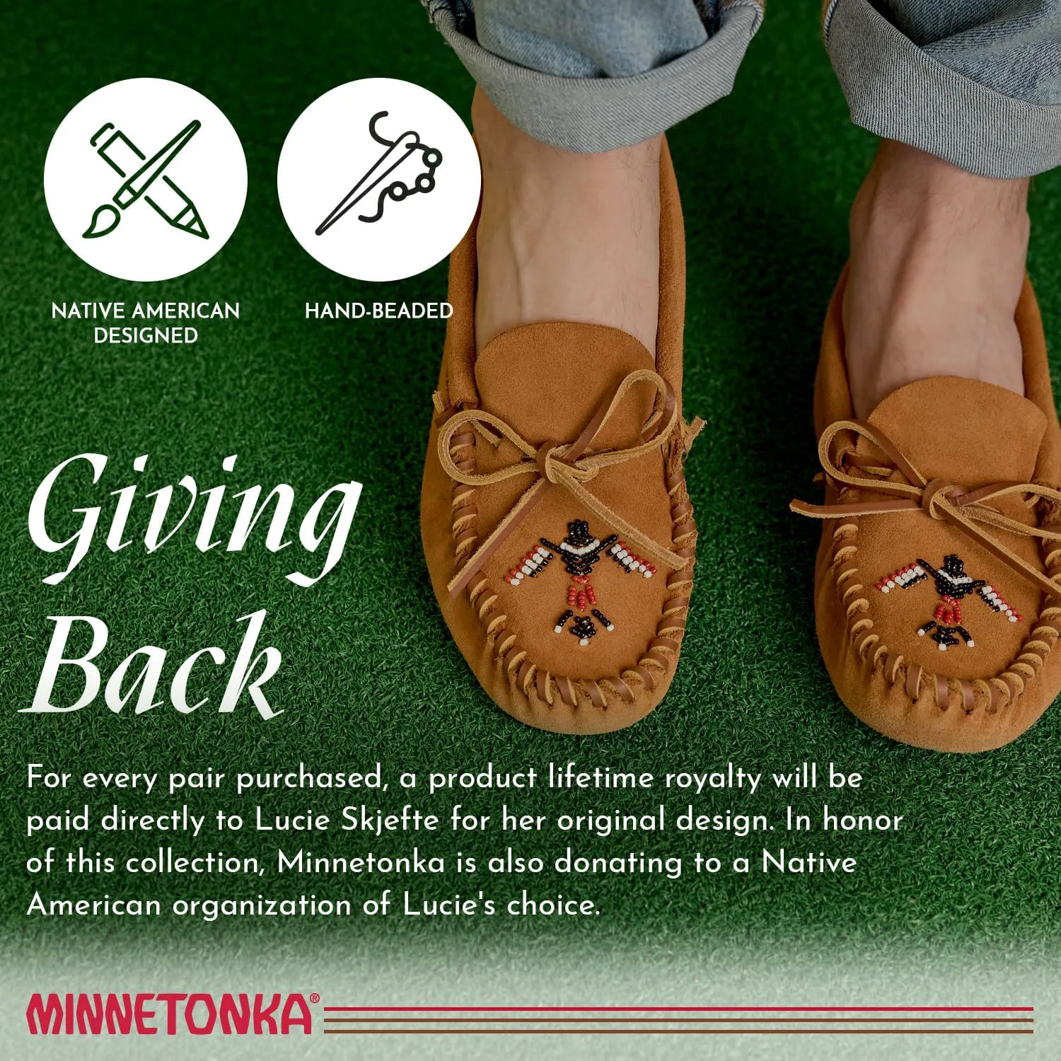 Мокасины Minnetonka для мужчин Thunderbird Animikii с мягкой кожаной подошвой и бисерной отделкой, коричневый — фото 3