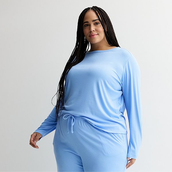 

Пижамная блузка с длинным рукавом и рубчиками Plus size Sonoma Goods For Life, New Periwinkle