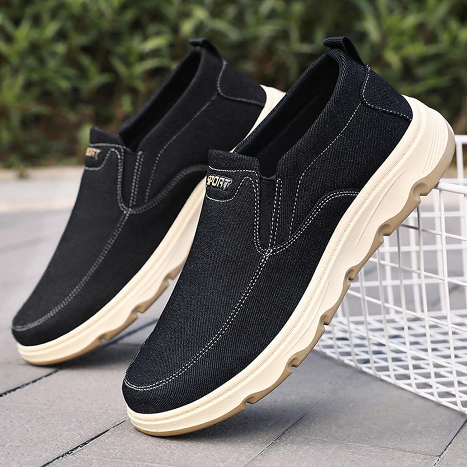 Мужская повседневная обувь Espadrilles Удобные легкие лоферы с плоской резиновой подошвой для прогулок по пляжу Generic, черный — фото 4