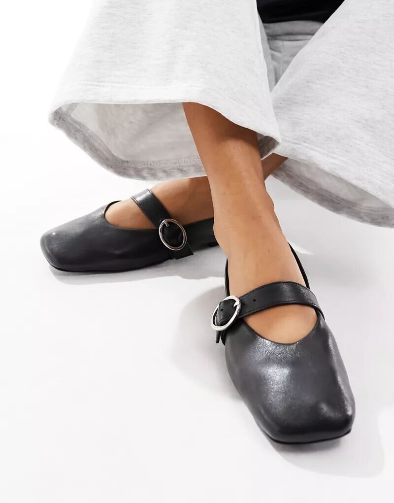 Черные балетки Mary Jane из кожи премиум-класса ASOS Luxe
