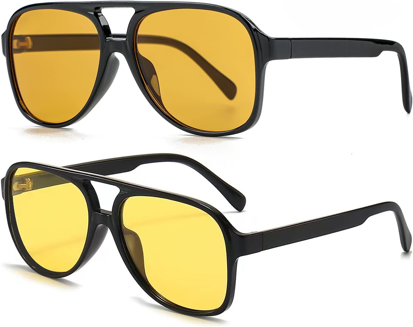 

Поляризованные классические винтажные солнцезащитные очки-авиаторы NIDOVIX для мужчин и женщин, большая оправа, ретро-стиль 70-х годов, Two Pack (Orange + Clear Yellow )