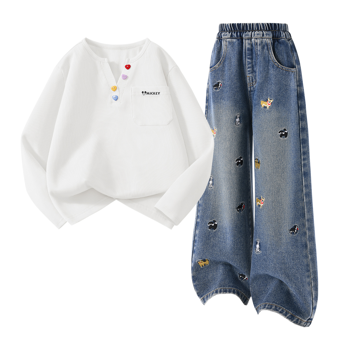 

Детская повседневная спортивная одежда Disney, Dihu Long Hook-And-Loop K Gardenia White+Solid Color Denim Blue