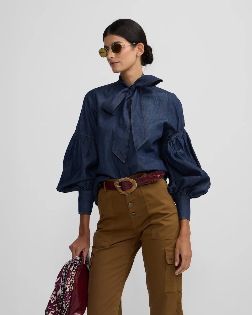 

Женская джинсовая рубашка с завязками Silbon, синий