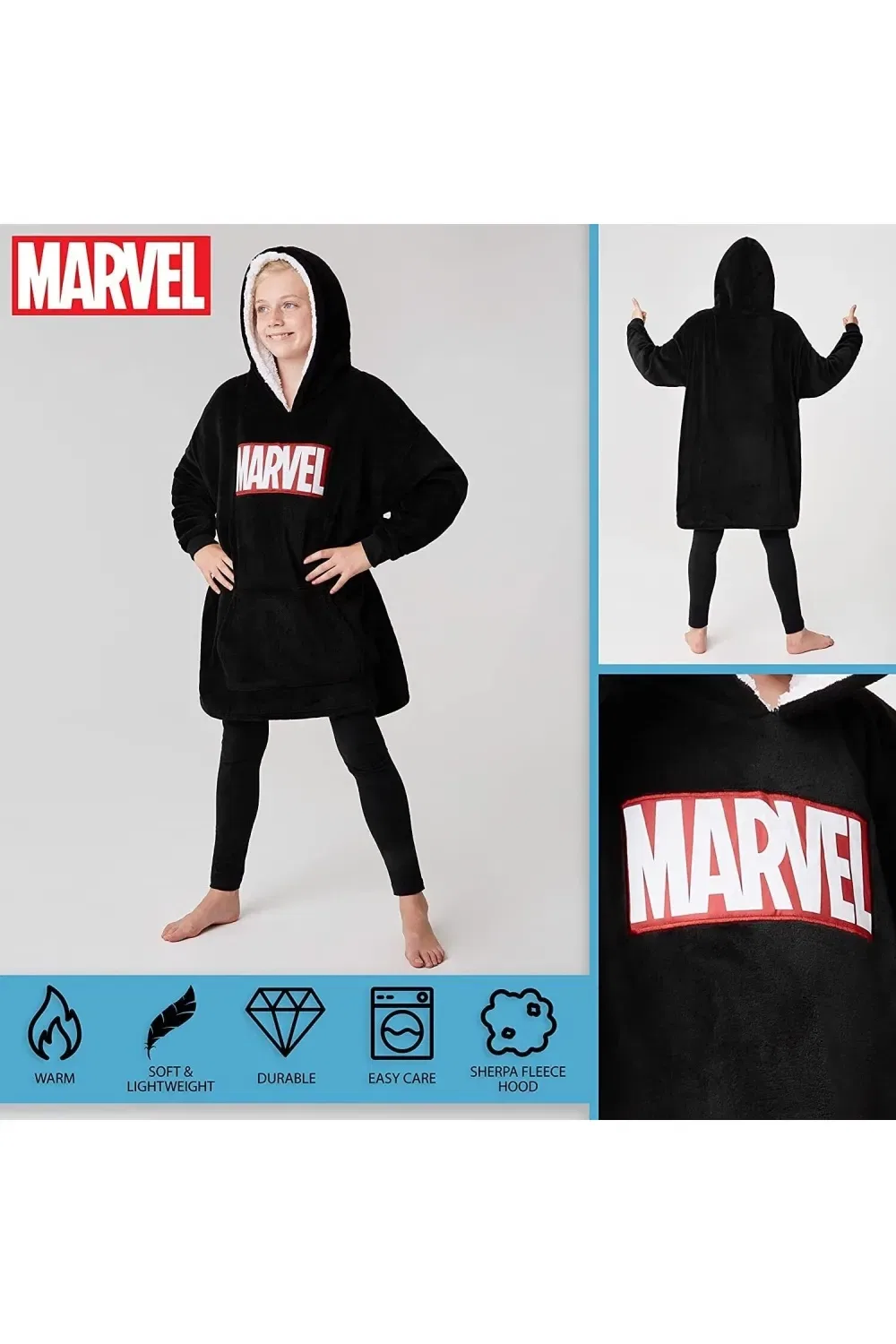 Плед-худи Marvel с принтом супергероев, черный — фото 3