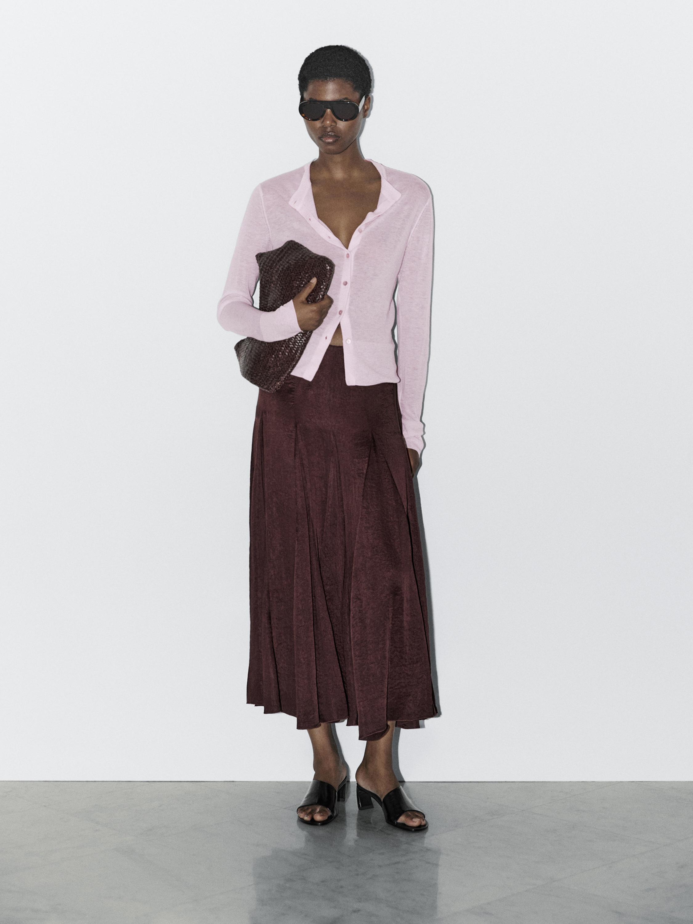 

Легкий кардиган из 100% шерсти - студия Massimo Dutti, розовый