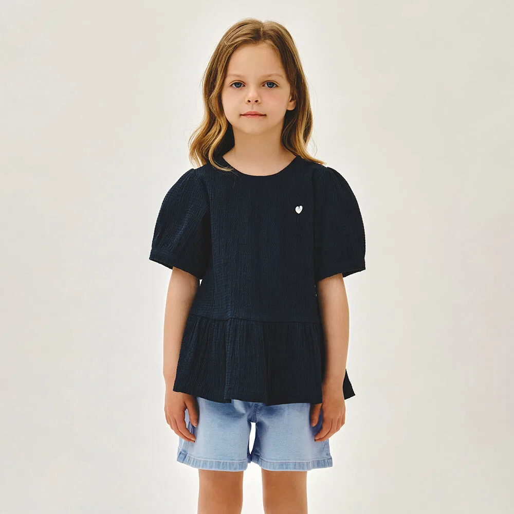 Детская блузка с баской Marithé Kids W Peplum синего цвета от Marithé Kids