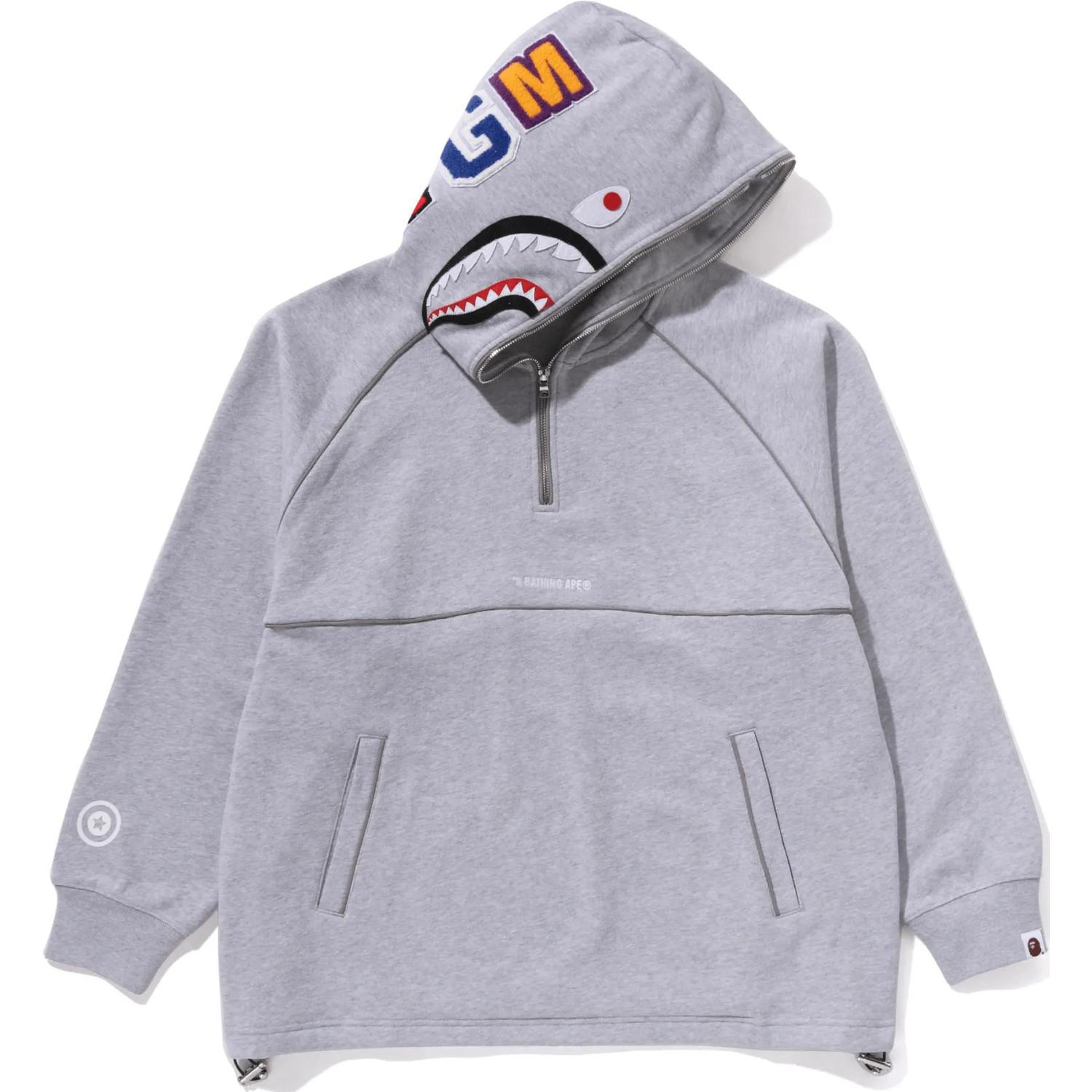 

Бейп с акульим логотипом полумолния расслабленного кроя худи A BATHING APE, серый