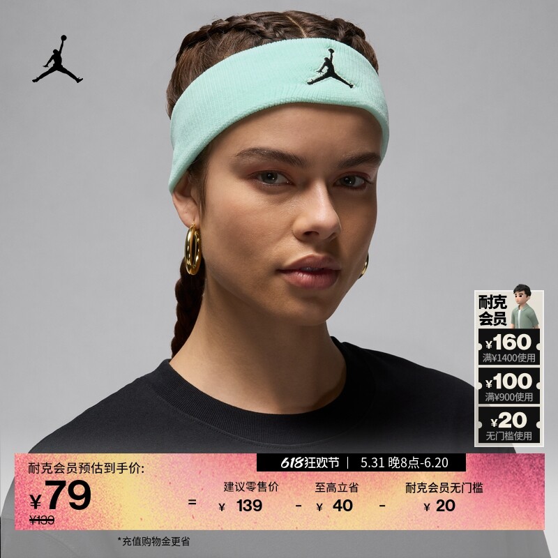 

Повязка на голову Nike Jordan Dri-Fit 1 для спортивных тренировок, черный / белый